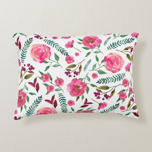 Watercolor Floral Accent Pillow (Front)