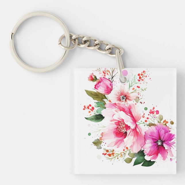 Watercolor floral Acrylic Keychain (Front)