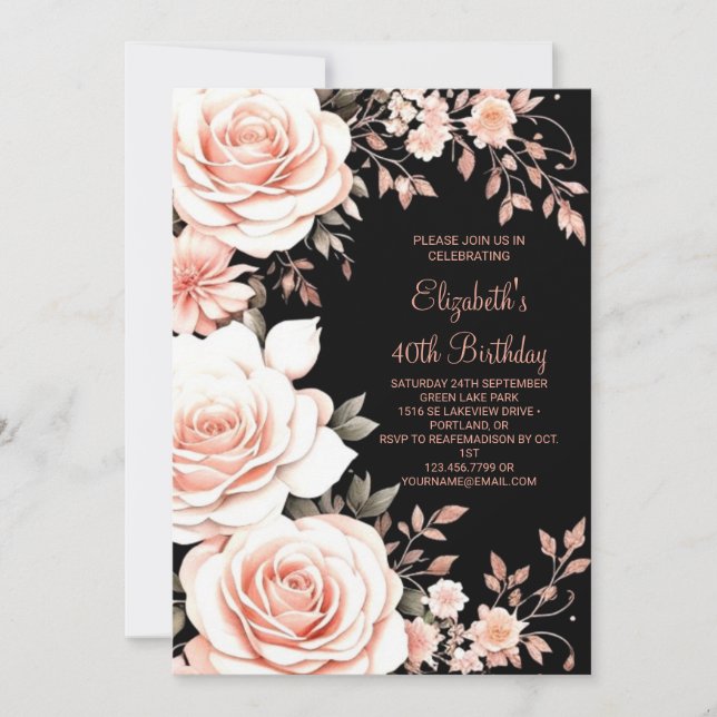 Watercolor Floral Adult 40th Birthday Invitation (Front)