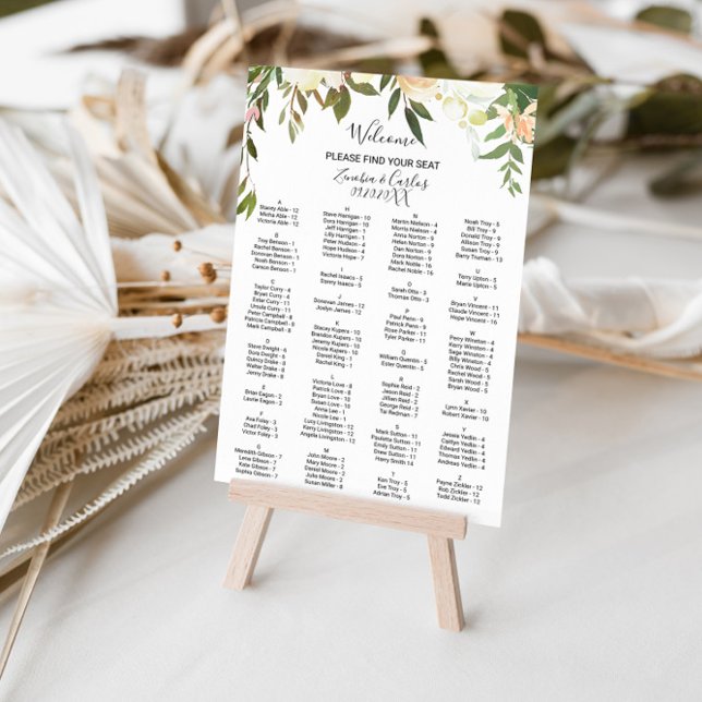 Watercolor Floral Alphabetical Seating Chart (Creator Uploaded)