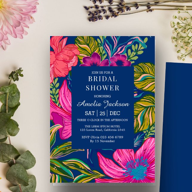 Watercolor floral and botanical blue bridal shower invitation (Creator Uploaded)