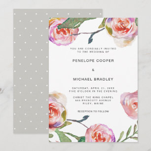 Watercolor Floral and Dots Wedding Invitation
