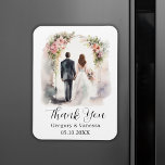 Watercolor Floral Arch Wedding Thank You Card Magnet<br><div class="desc">Elegant personalized wedding thank you magnet guest favours,  featuring a bride and groom watercolor illustration with a floral arch. Edit the card template with a date and the newlyweds' names.</div>