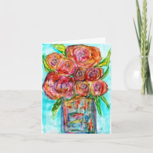 Watercolor Floral Arrangement Greeting Card (Front)