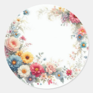 Watercolor Floral Art Add Your Text Blank Template Classic Round Sticker