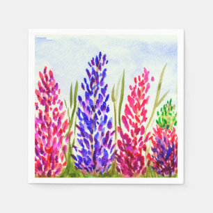 Watercolor Floral Art Lupine Wildflowers Purple Napkin