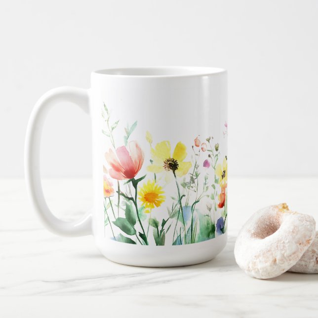 Watercolor Floral Artistic 🌺 coffee mug 15oz (With Donut)