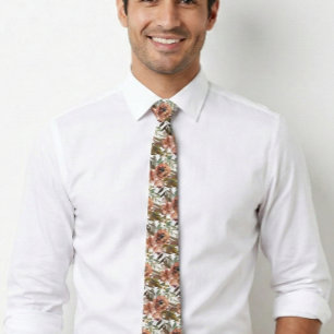 Watercolor Floral Autumn Spice Colour Flowers Tie