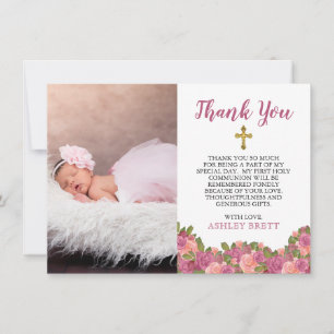 Watercolor Floral Baby Girl Baptism Thank You Card