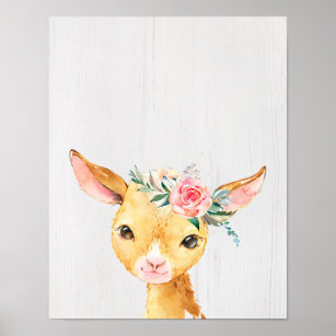 Watercolor Floral Baby Goat Poster