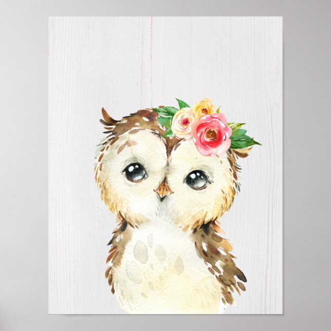 Watercolor Floral Baby Owl Poster (Front)