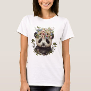Watercolor Floral Baby Panda Cute T-Shirt