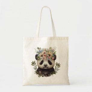 Watercolor Floral Baby Panda Cute Tote Bag