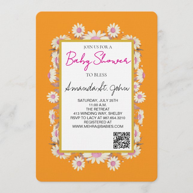 Watercolor Floral Baby Shower Invitation (Front)