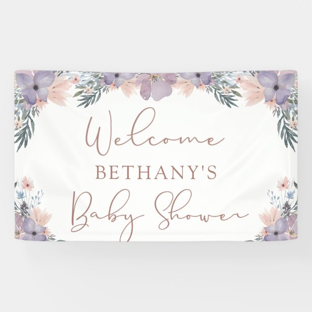 Watercolor Floral Baby Shower Welcome Sign (Horizontal)
