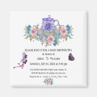 Watercolor Floral Baby Tea Party Invitation Magnet