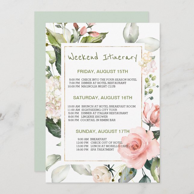 Watercolor floral Bachelorette Weekend Itinerary Invitation (Front/Back)