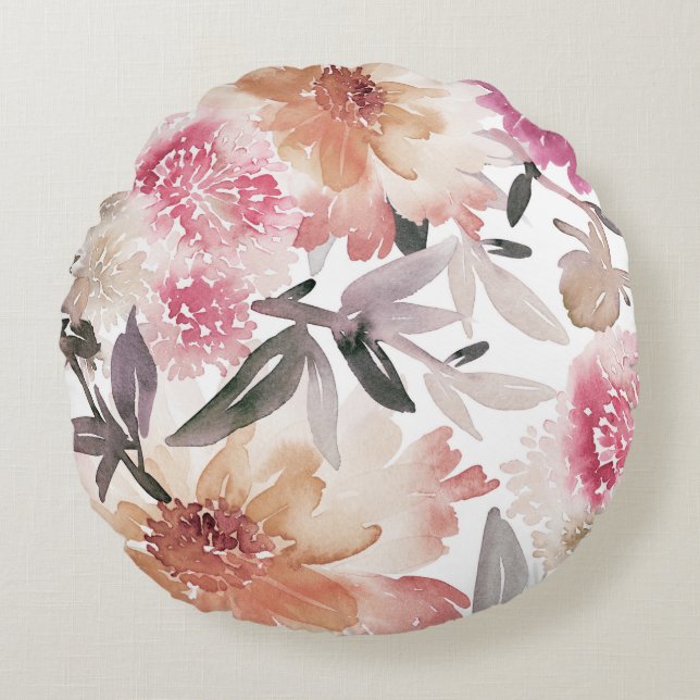 Watercolor floral backgroundpattern,flower,art,flo round pillow (Front)