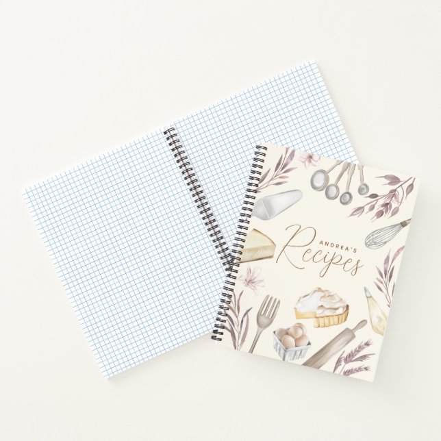 Watercolor Floral Bakery Kitchen Supplies Recipe Notebook (Inside)