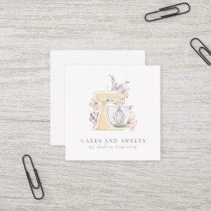 Watercolor Floral Bakery Pastry Chef Mixer Cake Square Business Card