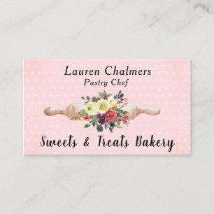 Watercolor Floral Baking Pin Pastry Chef   Business Card