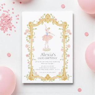 Watercolor Floral Ballerina Birthday QR code RSVP Invitation