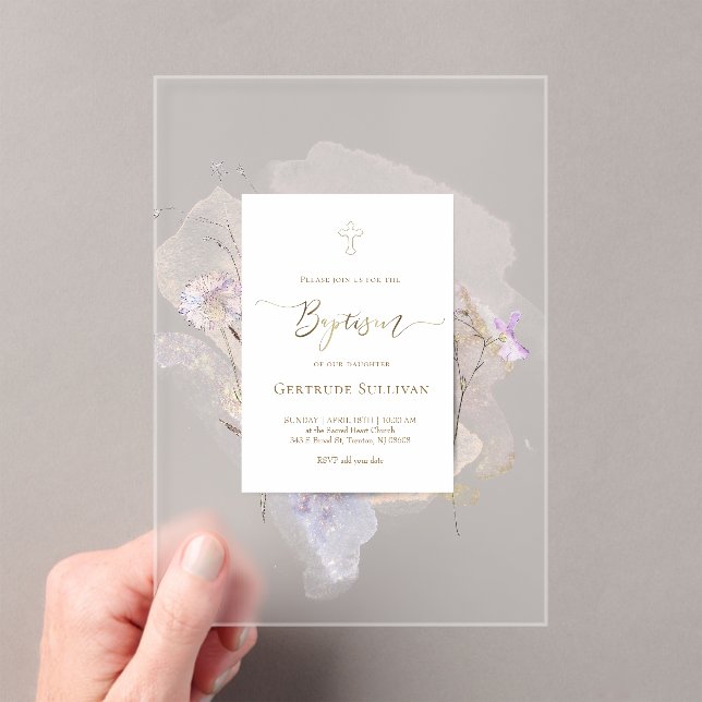 watercolor floral Baptism Acrylic Invitations (Insitu (Handheld))