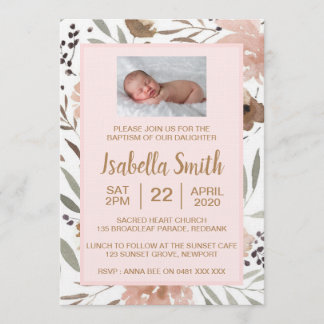 Watercolor floral Baptism / Christening Invitation