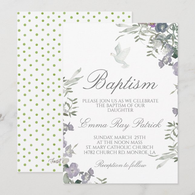 Watercolor Floral Baptism Invitation (Front/Back)