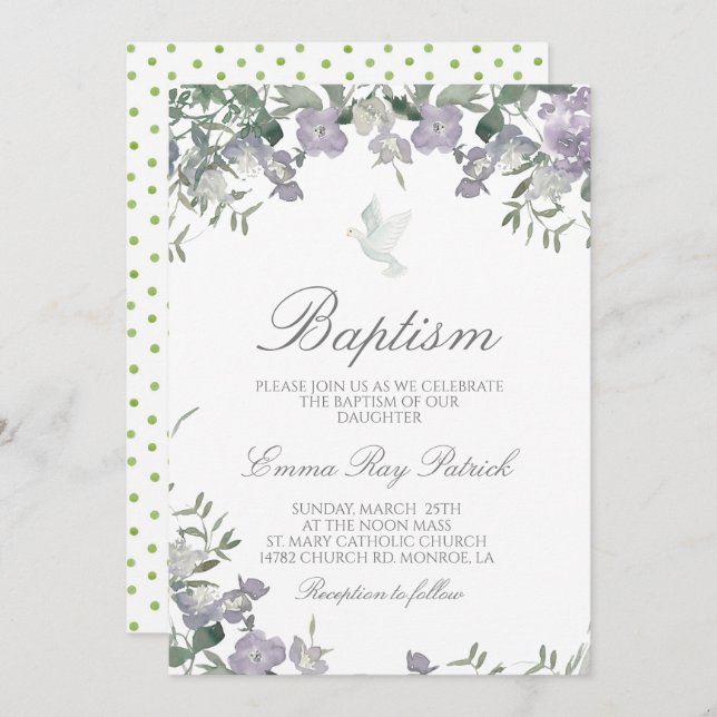 Watercolor Floral Baptism Invitation (Front/Back)