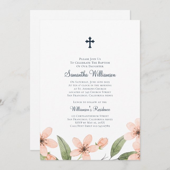 Watercolor Floral Baptismal Invitation (Front/Back)