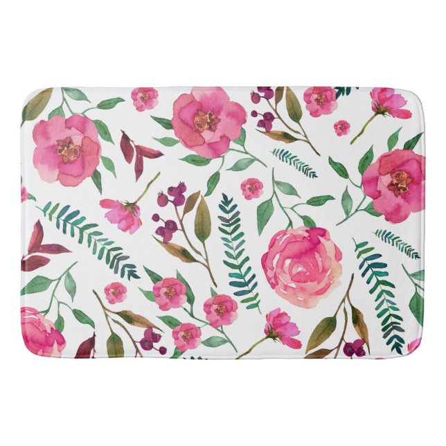 Watercolor Floral  Bath Mat (Front)