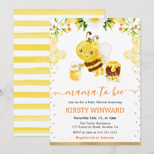 Watercolor Floral Bee Baby Shower Invitation
