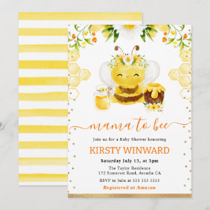 Watercolor Floral Bee Baby Shower Invitation