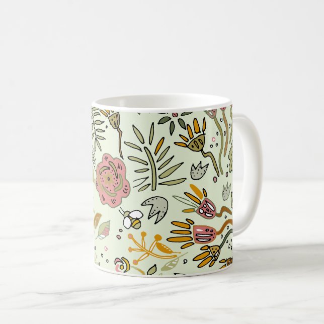 Watercolor Floral Bee Flowers Elegant Modern Coffee Mug (Front Right)