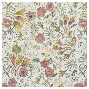 Watercolor Floral Bee Flowers Elegant Modern Fabric