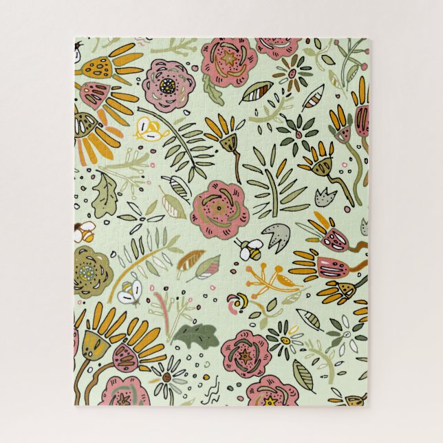 Watercolor Floral Bee Flowers Elegant Modern Jigsaw Puzzle (Vertical)