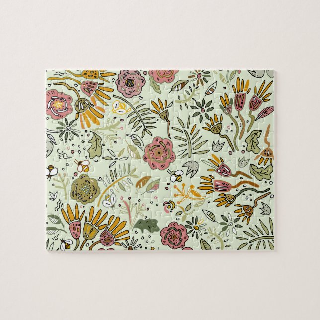Watercolor Floral Bee Flowers Elegant Modern Jigsaw Puzzle (Horizontal)