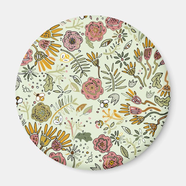 Watercolor Floral Bee Flowers Elegant Modern Magnet (Front)