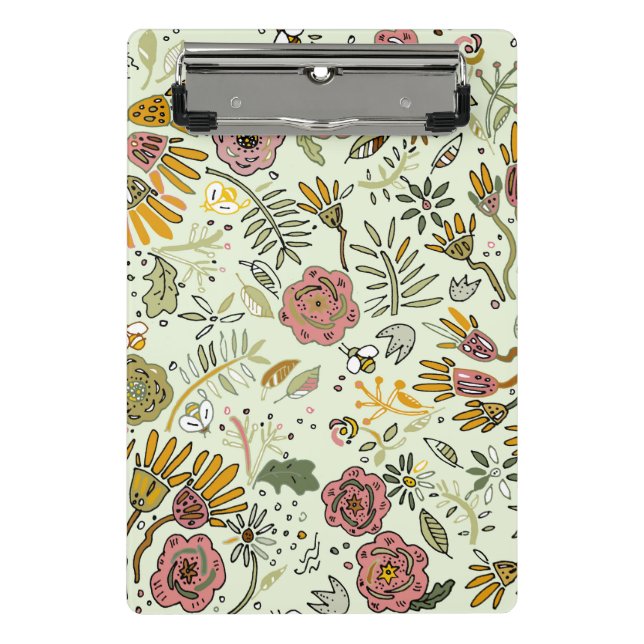 Watercolor Floral Bee Flowers Elegant Modern Mini Clipboard (Front)