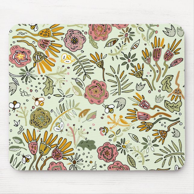 Watercolor Floral Bee Flowers Elegant Modern Mouse Pad (Front)