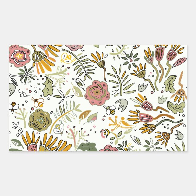 Watercolor Floral Bee Flowers Elegant Modern Sticker (Front)