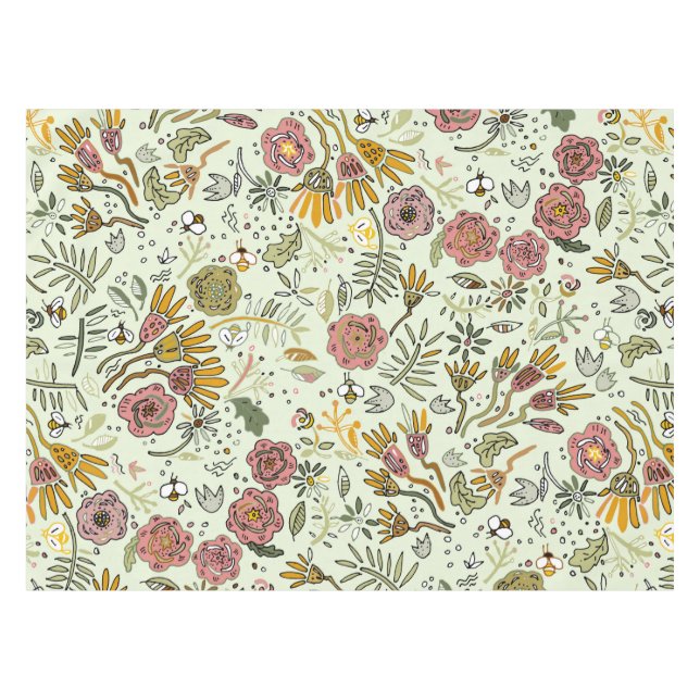 Watercolor Floral Bee Flowers Elegant Modern Tablecloth (Front (Horizontal))
