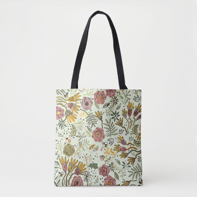 Watercolor Floral Bee Flowers Elegant Modern Tote Bag (Front)