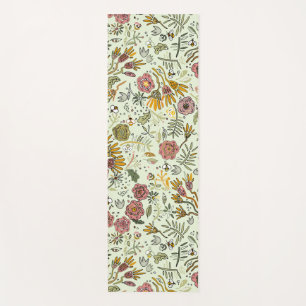 Watercolor Floral Bee Flowers Elegant Modern Yoga Mat