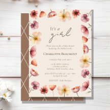 Watercolor Floral Beige It's A Girl Baby Shower
