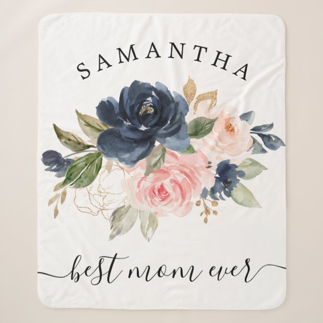 Watercolor Floral Best Mom Every Sherpa Blanket (Front)