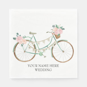 Watercolor floral bicycle Boho Wedding Napkin
