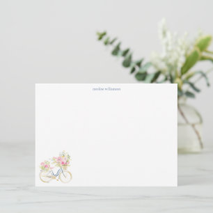 Watercolor Floral Bicycle Personalized Stationery Card