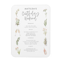 Watercolor floral birthday weekend itinerary